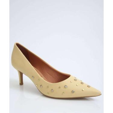 Imagem de Scarpin Feminino Strass Bico Fino Salto Fino Vizzano-11274, Bege, 38