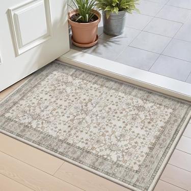 Imagem de LUMI Tapete de porta fino para interior, 45,7 x 76,6 cm, lavável pequeno, tapete de piso oriental antiderrapante, tapete vintage envelhecido para porta da frente, entrada, quarto, celadon