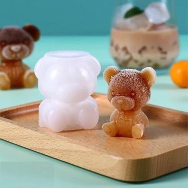 Imagem de 2 bandejas de cubo de gelo de urso, moldes de gelo 3D criativos em forma de animal para decoração de bebidas fofas, molde de silicone, tamanho pequeno