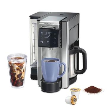 Imagem de Hamilton Beach Máquina de café térmica FlexBrew Advanced 5 em 1 programável para 12 xícaras e uma única porção quente e gelada móvel de 66 onças tanque de água, cápsulas e pacotes de moagem