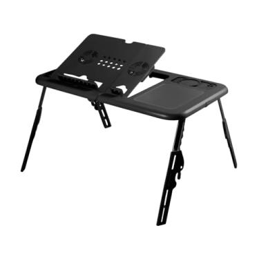 Imagem de Mesa Flex com Cooler Duplo, Mousepad & Porta-Copos – Suporte Articulado para Notebook, Oficina Ergonômica na Cama, Home Office, Sofá ou Escritório