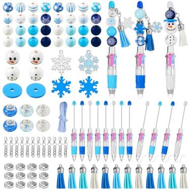 Imagem de Kosiz Conjunto de 12 canetas esferográficas de Natal, multicoloridas, 4 em 1, boneco de neve de inverno, flocos de neve, kit de fabricação de canetas artesanais, kit de fabricação de canetas