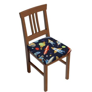 Imagem de ZERAOKE Foguete de astronauta engraçado - capa de almofada quadrada estampada completa com laços para decoração de cadeira de jantar, casa, casamento. Duas peças