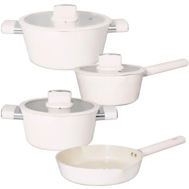 Imagem de Jogo De Panelas Indução Revestimento Ceramico 4 Peças Branco