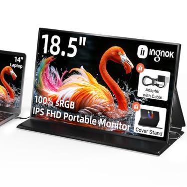 Imagem de Ingnok Monitor portátil de 18,5 polegadas, extensor de tela de laptop FHD 100% sRGB FHD USB C HDMI monitor portátil para jogos com capa inteligente e alto-falantes, monitor externo para laptop, Mac
