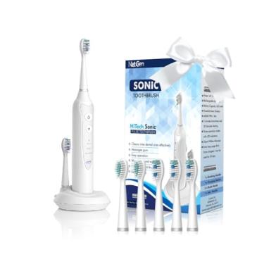 Imagem de Escova de dentes elétrica sônica para adultos com 5 cabeças de substituição de escova de dentes, 3 modos de escovação e temporizador integrado de 2 minutos, escovas de dentes de viagem com