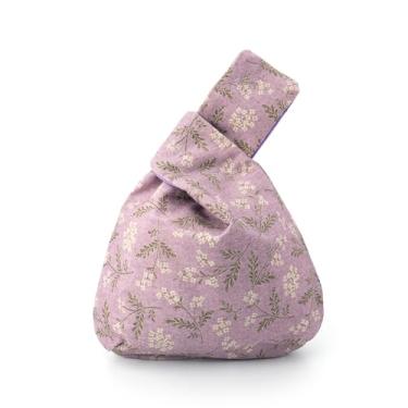 Imagem de BAR AUTOTECH Bolsa de pulso elegante de algodão com estampa japonesa, bolsa de mão, bolsa de lona portátil para mulheres, mulheres, Lilac Whisper, Canvas