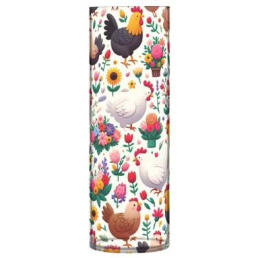 Imagem de JUZIHAI Vaso de flores de galinhas de desenho animado para flores 9,9 cm x 30 cm Cilindro de plástico moderno vaso de flores para centro de mesa de casamento decoração de casa