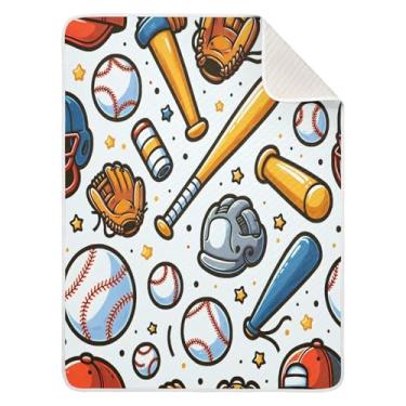 Imagem de Qilmy Cobertor de beisebol para bebês 76 x 101 cm, cobertor infantil de algodão macio para meninos e meninas, cobertor leve e quente para bebês e bebês recém-nascidos