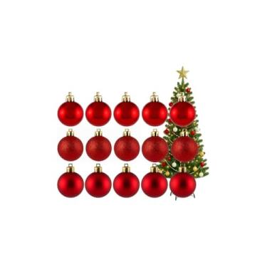 Imagem de Kit Bolas Natalinas para Decoração de Árvores, Vermelho, 24 Unidades, 6cm Diâmetro, Plástico, Diferentes Texturas com Glitter