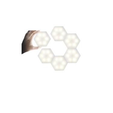Imagem de Luminária Quântica Hexagonal LED RGB Colorida com Controle Remoto, 6 Peças, Branco, Alimentação 3 Pilhas AAA
