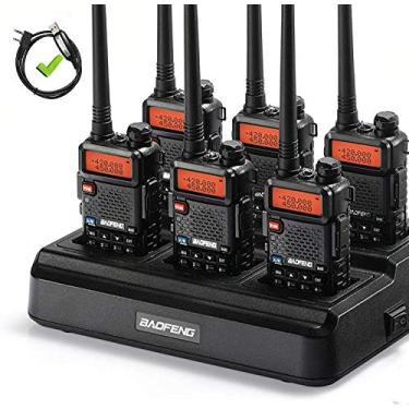 Imagem de 6 peças BAOFENG GT-5R Walkie Talkies de longo alcance, rádio bidirecional atualizado legal para adultos, banda dupla 144-148MHz 420-450MHz, radiofrequência recarregável, com carregador de seis direções e cabo de programação