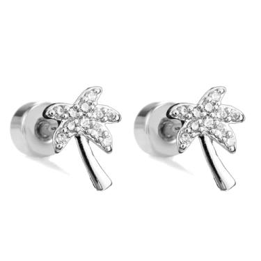 Imagem de Kokoma Brincos de zircônia cúbica de palmeira de 20 g, brincos de cartilagem de costas planas de aço inoxidável, piercing de tragus, piercing de concha Daith, joias de barra, 20g, Aço inoxidável, Sem