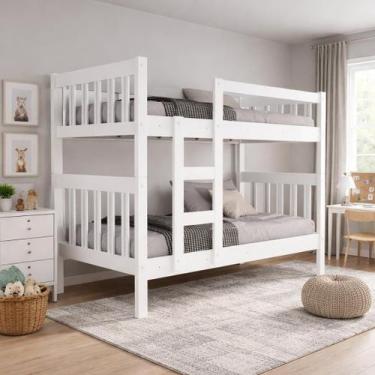Imagem de Beliche Solteiro Capri 100% MDF Cor Branco Vira Duas Cama Com Grade e 