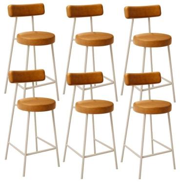 Imagem de Kit 06 Banquetas Baixa Cozinha Sala Jantar Bancada Milão Arena L02 Couríssimo Whisky - Lyam Decor