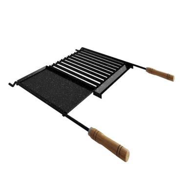 Imagem de Grelha Profissional Argentina Parrilla Esmaltada Com Coletor E Chapa Auxiliar Qualinox 600mm X 770mm