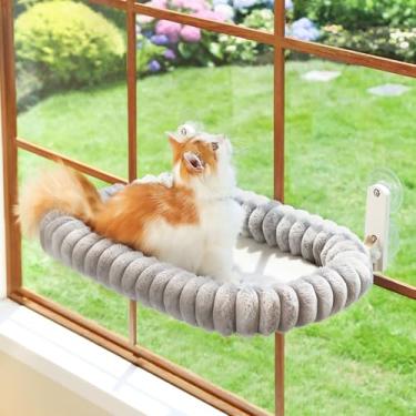 Imagem de Zakkart SnugCloud Poleiro dobrável para janela para gatos – Cama sem fio, ultramacia lavável na máquina com reforço de 4 lados, moldura de metal - rede de janela para gatos grandes e gatinhos (cinza