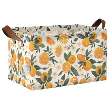 Imagem de Cestas de armazenamento decorativas dobráveis com alças, recipientes de prateleira de 43 x 29 x 25 cm. Recipientes verdes laranja cítrico para organizar 1 pacote