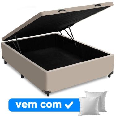 Imagem de Cama Box Baú Casal 138x188x41cm + 2 Travesseiros Fl - Colchomax Bege Sintético