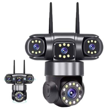 Imagem de Camera De Segurança 4 Lentes Wifi Hd 360 Graus Ptz App Grava Voz Sensor Movimento Audio Microfone Vigilancia
