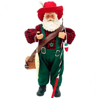 Imagem de Boneco Papai Noel Decorativo Pescador Colecionável De 30cm