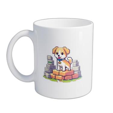 Imagem de Caneca Xícara de Café Porcelana 300ml Com Desenho Pixel de Cachorro Bonito