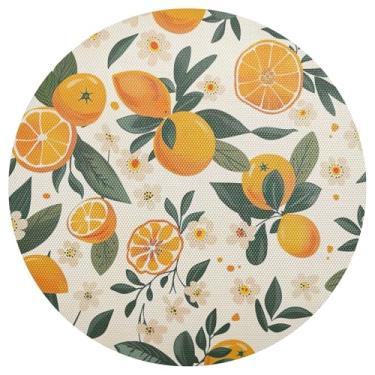 Imagem de Jogo americano circular laranja cítrico verde conjunto de 1 jogo americano de mesa de PVC tapete de mesa de jantar de 38 cm lavável para festa de Natal