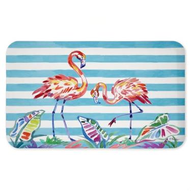 Imagem de Tapete antifadiga de flamingos com pinceladas em listras, tapete ergonômico acolchoado para cozinha e pé com suporte antiderrapante, tapete confortável ecológico, design de Paul Brent, 76 cm x 45 cm