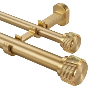 Imagem de Varão de cortina duplo de 3,5 cm - hastes de cortina premium não ajustáveis de 182,8 cm/1,8 m - Varões de cortina duplos resistentes para janelas - acabamentos de alumínio sólido e suporte de montagem