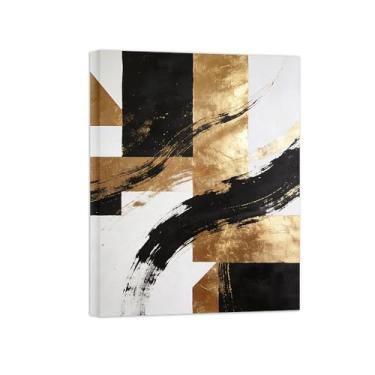 Imagem de Impressões abstratas em tela-Quadro texturizado para parede-Preto branco e dourado-Pintura moderna para sala de estar 80x105cm Tela Embrulhada