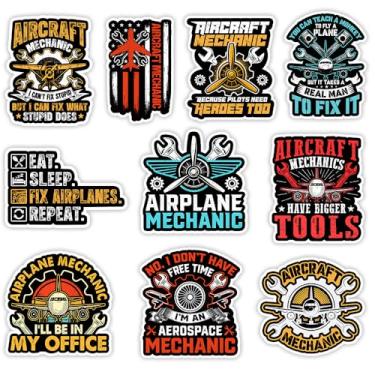 Imagem de MAIANEY [10 peças, 7,6 cm x 7,6 cm] Adesivos de mecânico de aeronaves, técnico, manutenção, decalque de piloto de avião de avião, decalque de vinil à prova d'água, presentes para capacete, carro