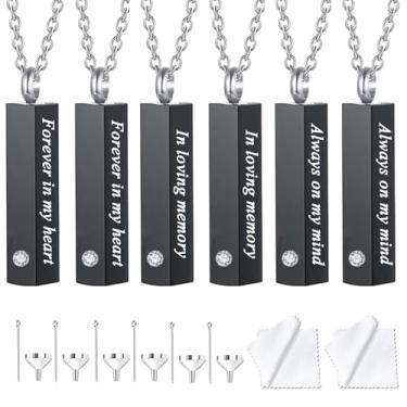 Imagem de weikui 6 unidades de colar de urna para cinzas para homens e mulheres, joias de cremação para cinzas, medalhão de urna memorial para cinzas, pingente de lembrança para cinzas humanas, 3.7x0.8cm, Metal