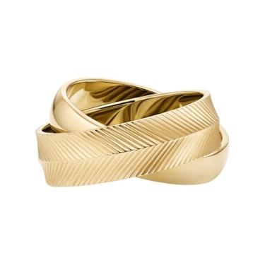 Imagem de Fossil Anel feminino Harlow entrelaçado de aço inoxidável dourado, Aço inoxidável, Sem pedra preciosa