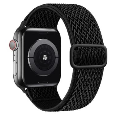 Imagem de SAMYERLEN Pulseira elástica para Apple Watch de 38 mm, 40 mm, 41 mm, 42 mm, 44 mm, 45 mm, 49 mm, para homens e mulheres e crianças, ajustável para séries 8, 7, 6, 5, 4, 3, 2 1 e SE, Ultra (preto)