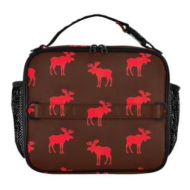 Imagem de Lancheira Estética Red Deer para Mulheres Meninas Lancheira com Alça de Ombro Masculina Infantil Lancheira para Trabalho Meninos Animal Floral Bolsa térmica