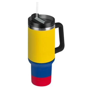 Imagem de Copo de 850 g com alça copos de aço inoxidável com tampas e canudos Garrafas de água modernas isoladas caneca de café quente para carro bandeira da Colômbia