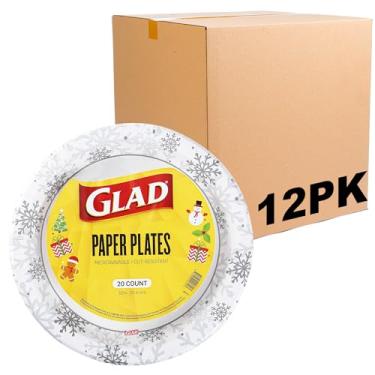 Imagem de Glad Pratos de papel descartáveis para uso diário com design de floco de neve cinza para férias | Resistente, lavável no micro-ondas para uso diário | 25 cm, 20 unidades - pacote com 12, BB26279PCS12