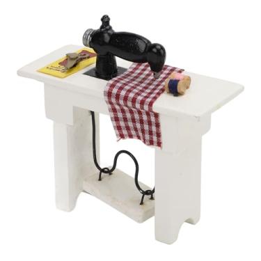 Imagem de Alomejor 1:12 Máquina de Costura Em Miniatura, Acessório de Móveis de Boneca Vintage Com Tesoura e Tecido, Modelo de 3,15 Polegadas para Artesanato e Colecionadores de Bricolage