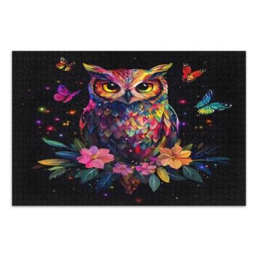 Imagem de Quebra-cabeças de coruja com flores brilhantes, 500 peças, quebra-cabeças para adultos, jogos divertidos para adultos