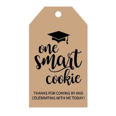 Imagem de AnyDesign 100 etiquetas de presente para graduação, um biscoito inteligente, agradecimento, etiquetas para pendurar com cordão de cânhamo para materiais de festa de pós-graduação