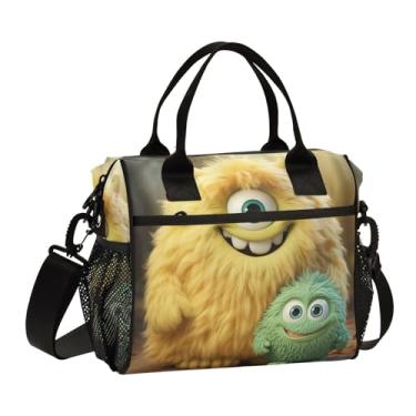 Imagem de GAIGEO Sacos térmicos pequenos isolados com monstro amarelo abraçando monstro verde, lancheiras largas para mulheres, lancheira de escritório, P