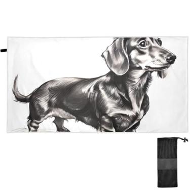 Imagem de TSENQUE Toalha de praia de viagem engraçada sem areia Dachshund impressão de cachorro toalha de praia grande toalhas de banho finas leves praia piscina acampamento ioga viagens 180 x 70 centímetros
