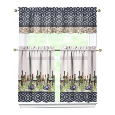 Imagem de Tapesb Conjunto de 3 peças de cortina de cozinha de vinho engraçado cortinas de janela pequenas sobre a pia essenciais para decoração de cozinha, quarto, lavanderia, 69,8 x 91,4 cm