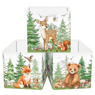 Imagem de Clastyle 3 unidades de armazenamento de cubos de animais fofos caixa de folhas kallax para prateleiras, cestas de armazenamento para pais, organizador de brinquedos, roupas de livro, elefante de cedro