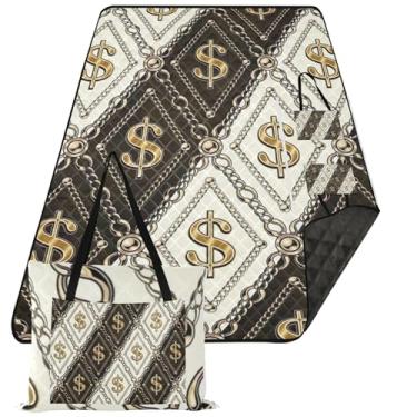 Imagem de TSENQUE Diagonal Gold Dollar Picnic Supplies Tapete Dobrável Tapete de Praia Sem Areia Impermeável Impressão Infantil Tapete de Campismo para Grama 152 x 203 cm