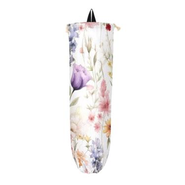 Imagem de Suporte reutilizável de flores silvestres em aquarela, dispensador de sacolas de supermercado, organizador de sacolas para armazenamento de sacolas plásticas de cozinha