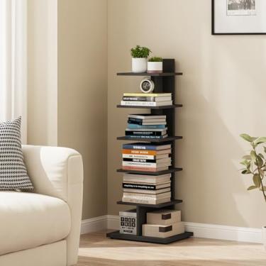 Imagem de TUTOTAK Estante estreita, estante de 6 camadas, prateleira de livros lombada para espaços pequenos, prateleira de canto para sala de estar, escritório, escritório, entrada, preta BS06BK016