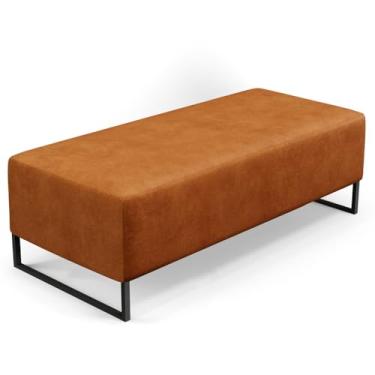 Imagem de Puff Decorativo Sala de Estar Bali W01 Base Ferro 120x50 cm Couríssimo Canela - Lyam Decor