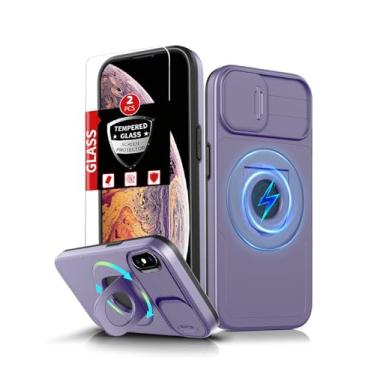 Imagem de FRLMOOES Capa magnética para iPhone X/capa magnética compatível com carregamento sem fio MagSafe, com 2 protetores de tela, com anel de suporte + capa de câmera absorvente de choque, proteção