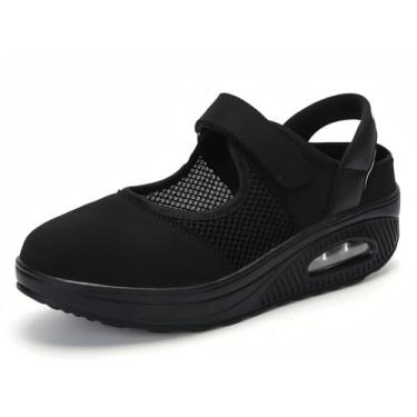 Imagem de Pradize Black Mary Jane Tênis feminino de caminhada com almofada de ar, leve e respirável, Preto, 40
